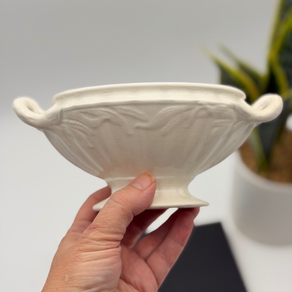 Vintage Adams England Cream Ironstone Footed Open Tureen Embossed Double Handle
